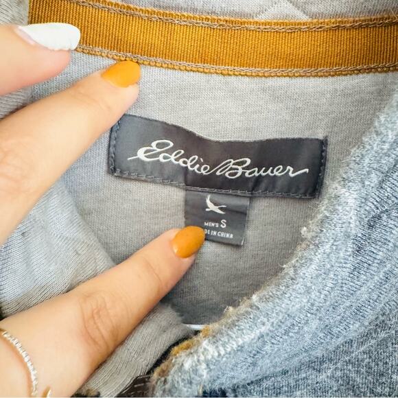 MENS EDDIE BAUER Grey Gray Quilted Half Zip Pocket Pullover Sweatshirt Sweater S - Picture 5 of 12